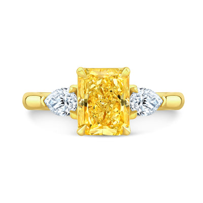 2.00 Ctw Canary Fancy Light Yellow Radiant with Pear Cut 3-Stone Diamond Ring VS2 GIA