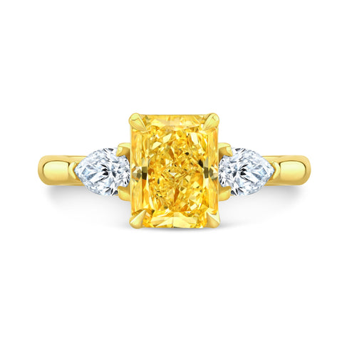 3.00 Ctw Canary Fancy Yellow Radiant with Pear Cut 3-Stone Diamond Ring VS1 GIA