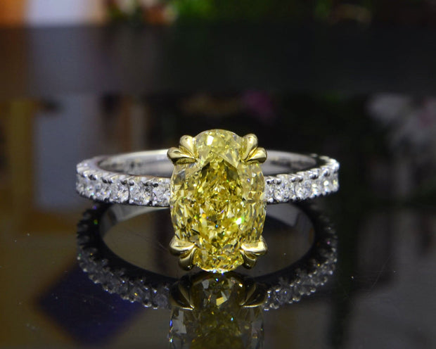 Hidden Halo Fancy Light Yellow Oval Diamond Ring