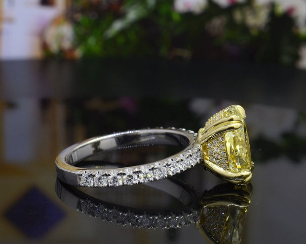 Hidden Halo Fancy Light Yellow Oval Diamond Ring Side View