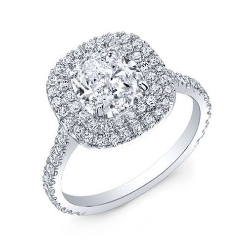 Cushion Cut Double Halo Diamond Ring | 2.35 Ct E Color VS2 GIA ...