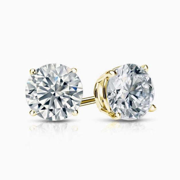 4 Carats Round Cut Diamond Stud Earrings H Color SI1 GIA Certified ...