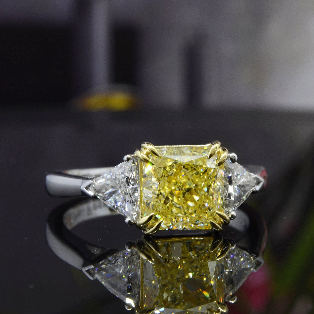 Three Stone Ring, Canary Yellow online Diamond Ring, 12.00 CT Huge Yellow Radiant Cut Diamond Ring, Cocktail Party Wear Ring, 925 Silver Ring