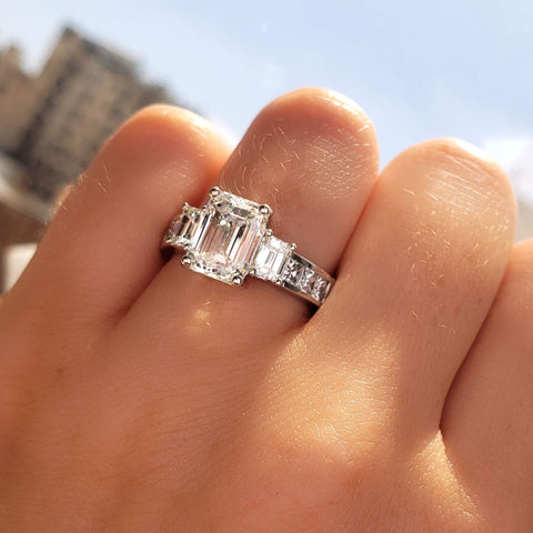 Emerald Cut Moissanite Engagement Ring With Hidden Halo – Flawless  Moissanite