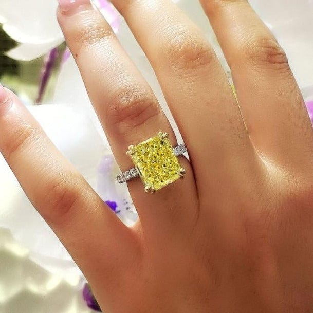 Canary 2024 Yellow Diamond Ring, Radiant Cut Canary Yellow Diamond Engagement Ring, Halo Wedding Ring, Promise Ring, Solid 14K White Gold Ring