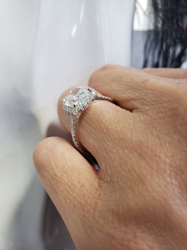 Cushion Cut Halo Engagement Ring on Hand