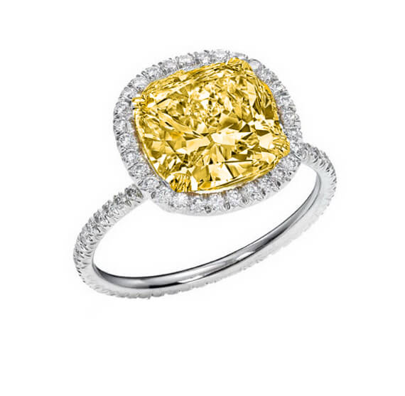 4.10 Ct. Halo Canary Fancy Yellow Cushion Cut Diamond Ring VS1 GIA Certified