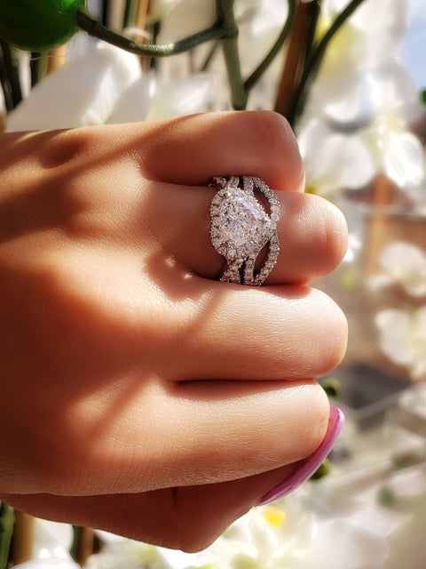 Wedding Rings Set Women Silver Prong Setting Heart White - Temu
