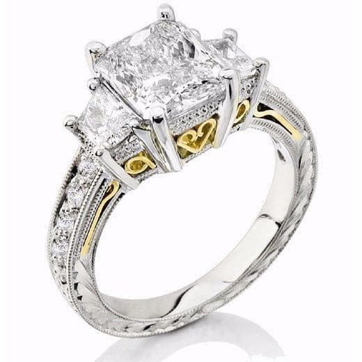 Vintage Radiant Cut Engagement Ring Two Tone