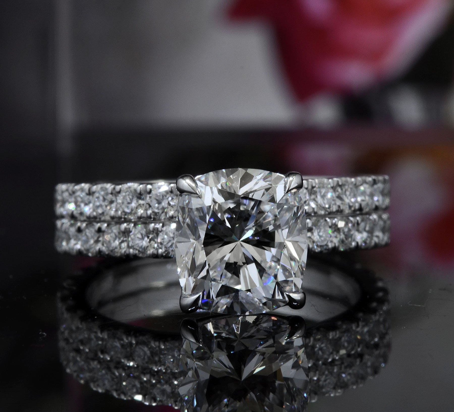 2.2 carat cushion store cut diamond ring