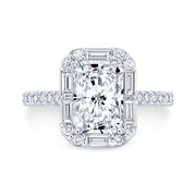 Radiant Cut Engagement Ring with Halo Baguette & Round Cut TOP VIEW