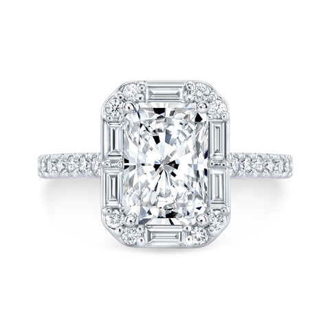 Radiant Cut Engagement Ring with Halo Baguette & Round Cut TOP VIEW