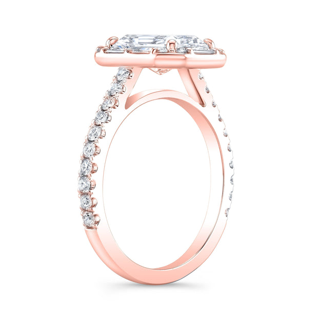 Radiant Cut Engagement Ring with Halo Baguette & Round Cut rose gold