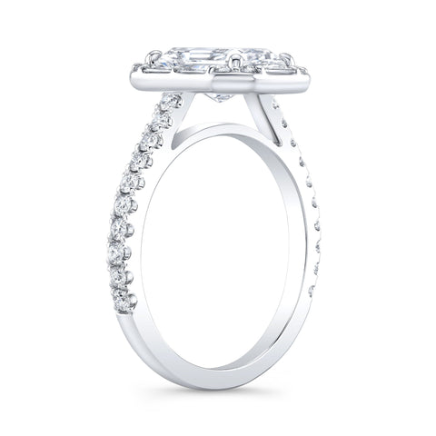 Radiant Cut Engagement Ring with Halo Baguette & Round Cut WHITE GOLD PLATINUM