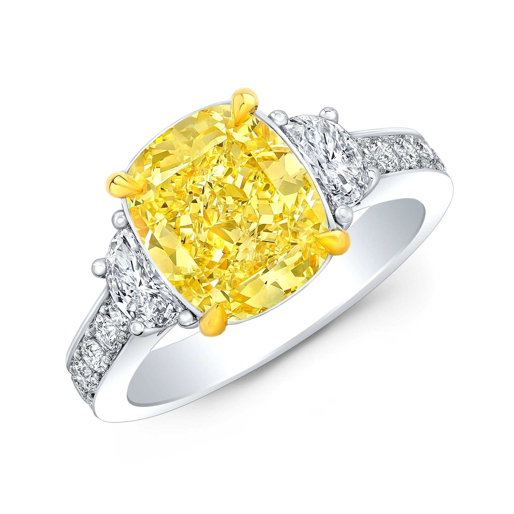 Fancy Intense Yellow Cushion Cut Diamond Ring | 3.80 Ct VS1 GIA
