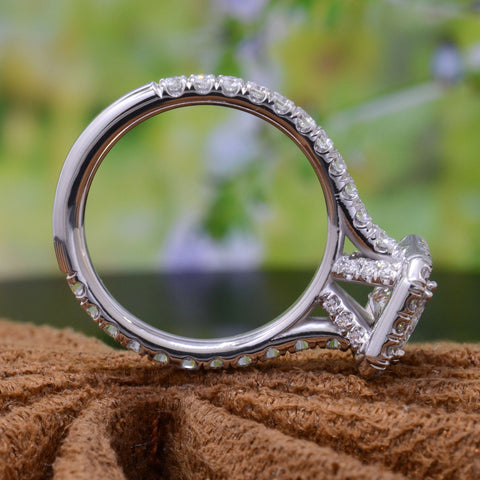 Split Shank Halo Engagement Ring With Oval Cut Diamond - GOODSTONE