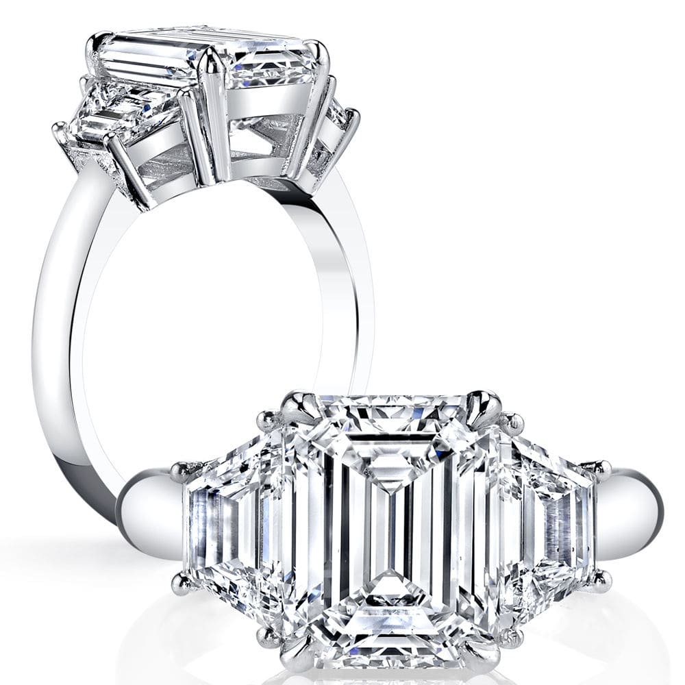 3 stone emerald cut engagement rings